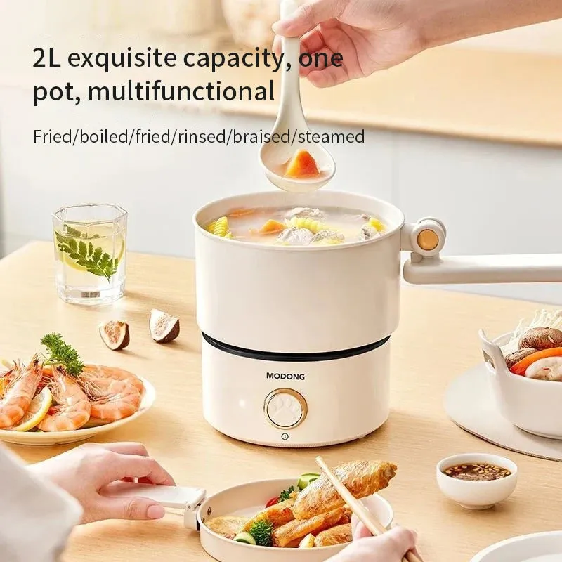 110V 220V Electric Cooking Pot 2L Folding Hotpot Multicooker Fried Pan Rice Cooker Non-stick Electric Skillet for Travel