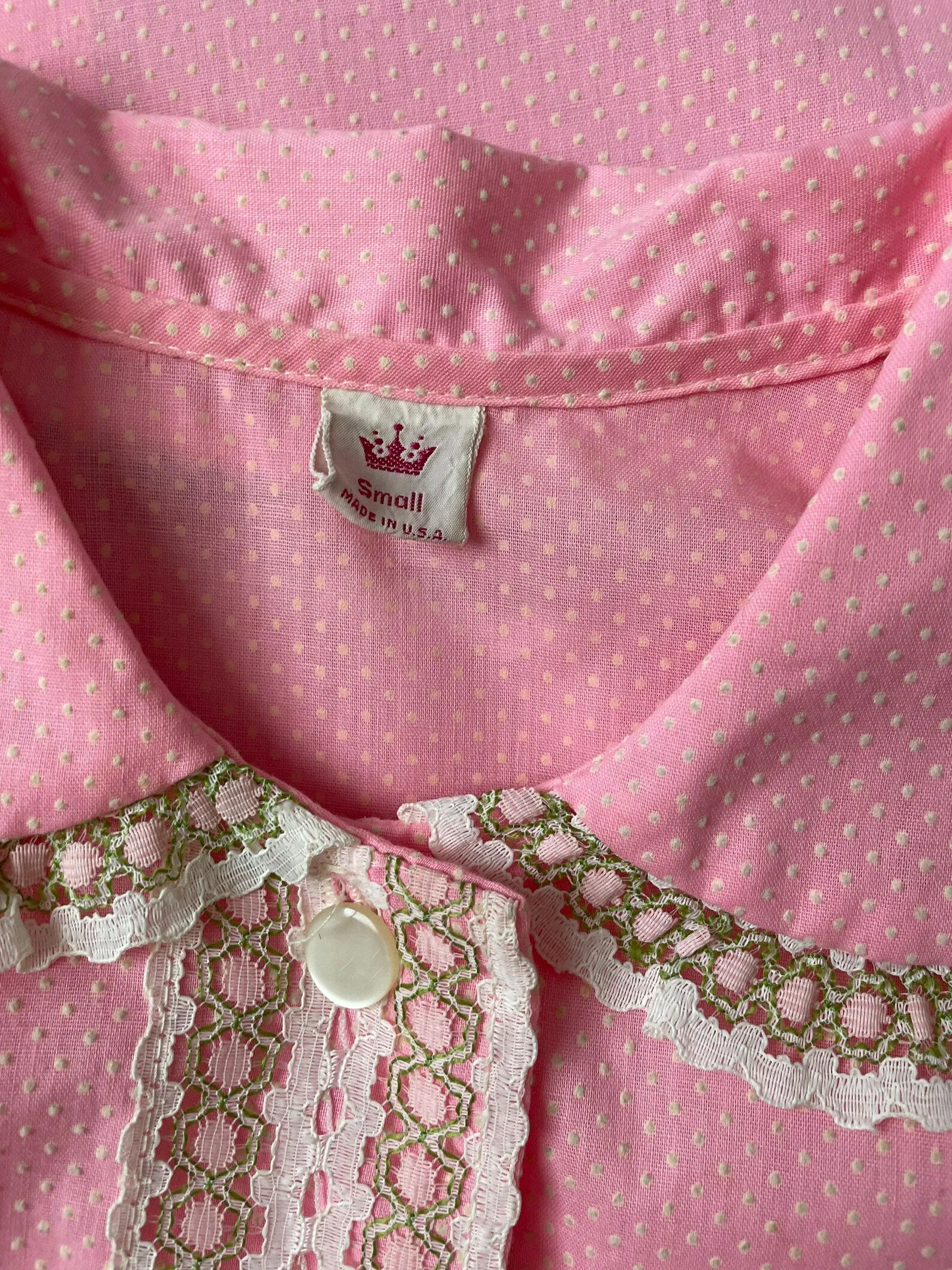 1970s Smock Lounge House Dress Pink Dots S