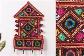 2 Pockets - Mirror Work Kutch Hand Embroidered Wall Hanging Letter Holder