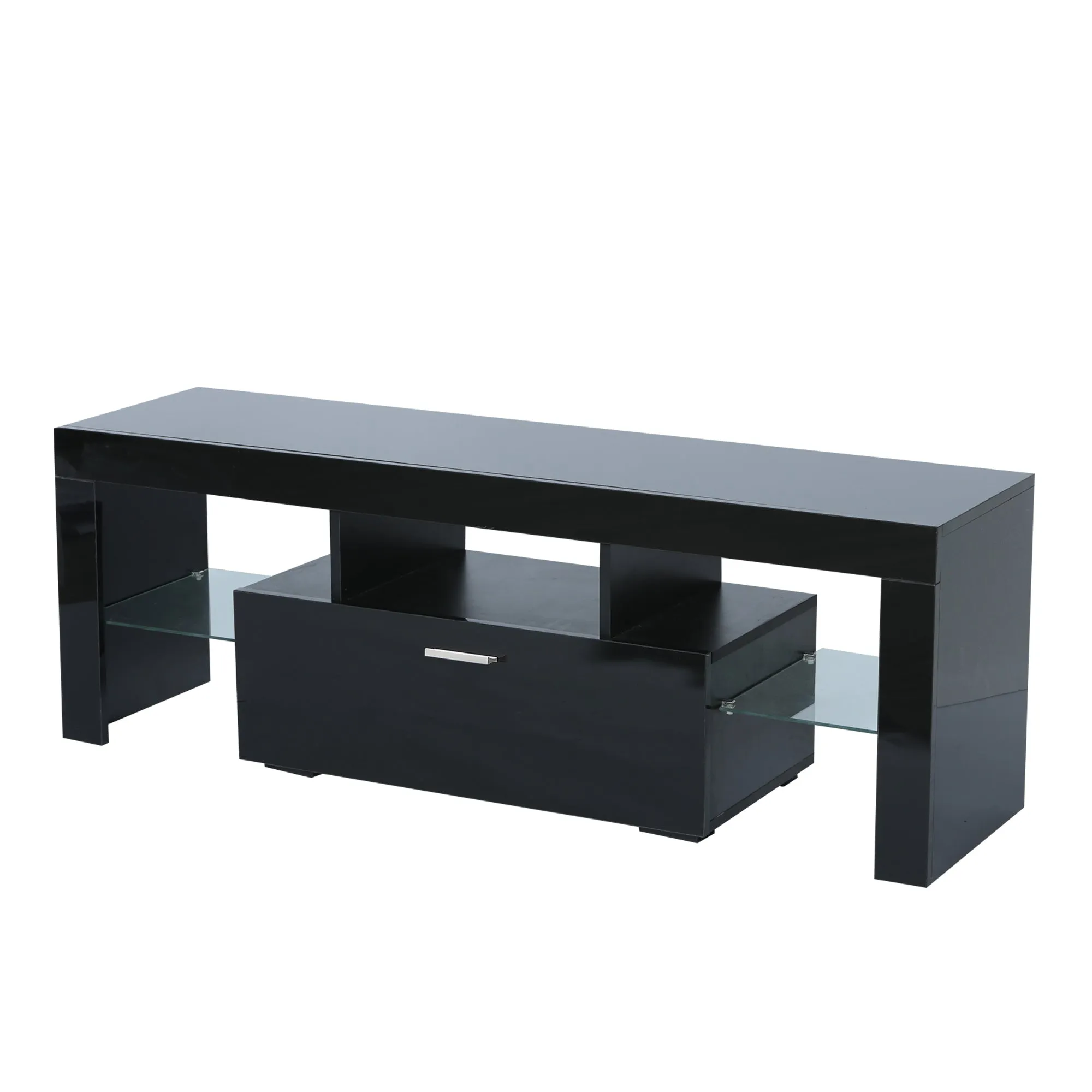 20 minutes quick assemble,Black morden TV Stand with LED Lights,high glossy front TV Cabinet,can be assembled in Lounge Room, Living Room or Bedroom,color:BLACK