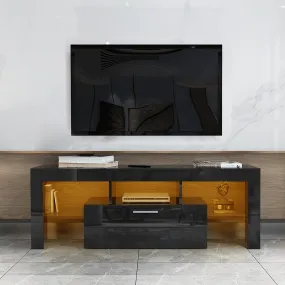 20 minutes quick assemble,Black morden TV Stand with LED Lights,high glossy front TV Cabinet,can be assembled in Lounge Room, Living Room or Bedroom,color:BLACK