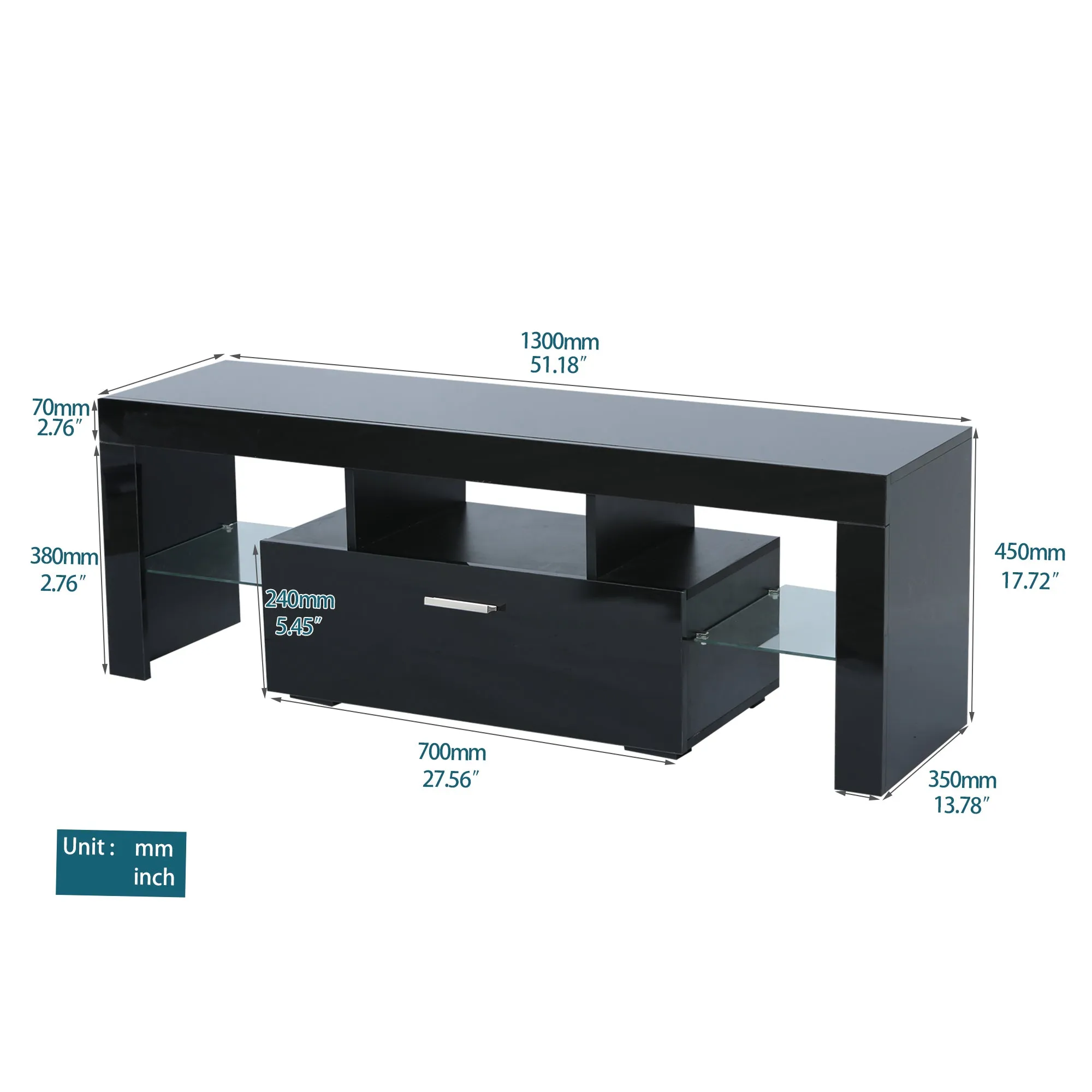 20 minutes quick assemble,Black morden TV Stand with LED Lights,high glossy front TV Cabinet,can be assembled in Lounge Room, Living Room or Bedroom,color:BLACK