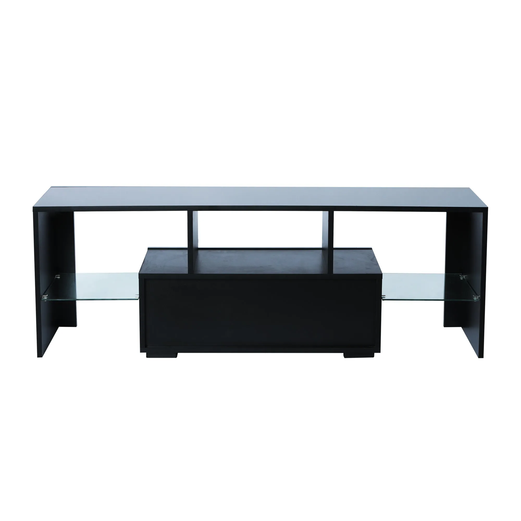 20 minutes quick assemble,Black morden TV Stand with LED Lights,high glossy front TV Cabinet,can be assembled in Lounge Room, Living Room or Bedroom,color:BLACK