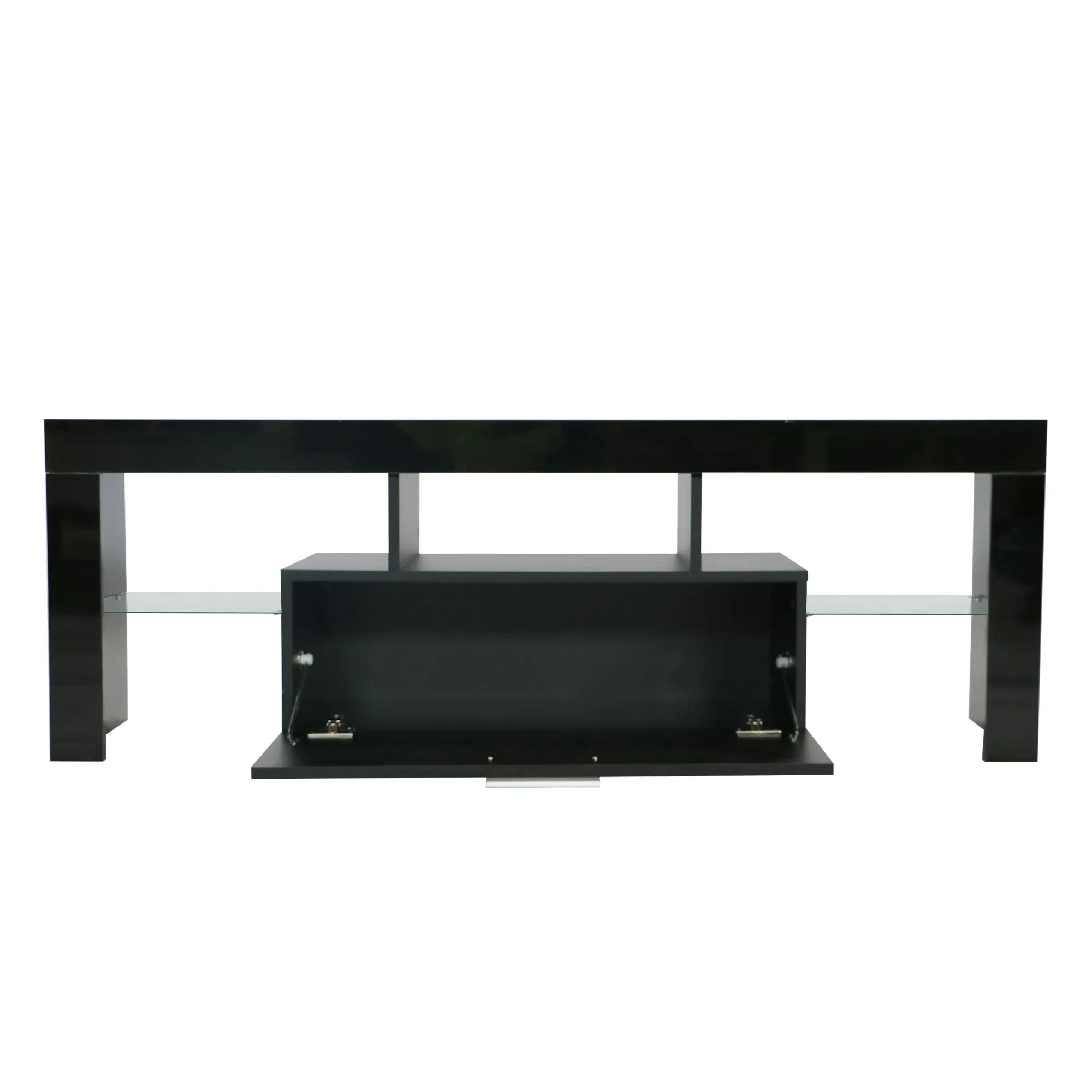 20 minutes quick assemble,Black morden TV Stand with LED Lights,high glossy front TV Cabinet,can be assembled in Lounge Room, Living Room or Bedroom,color:BLACK