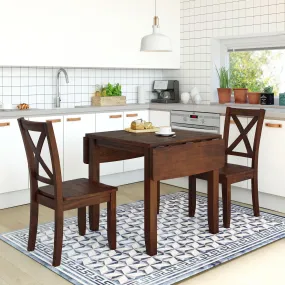 3-Piece Wood Drop Leaf Breakfast Nook Dining Table Set with 2 X-back Chairs for Small Places, Brown