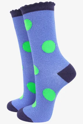 4492DBLM18 Large Polka Dot Print Bamboo Socks