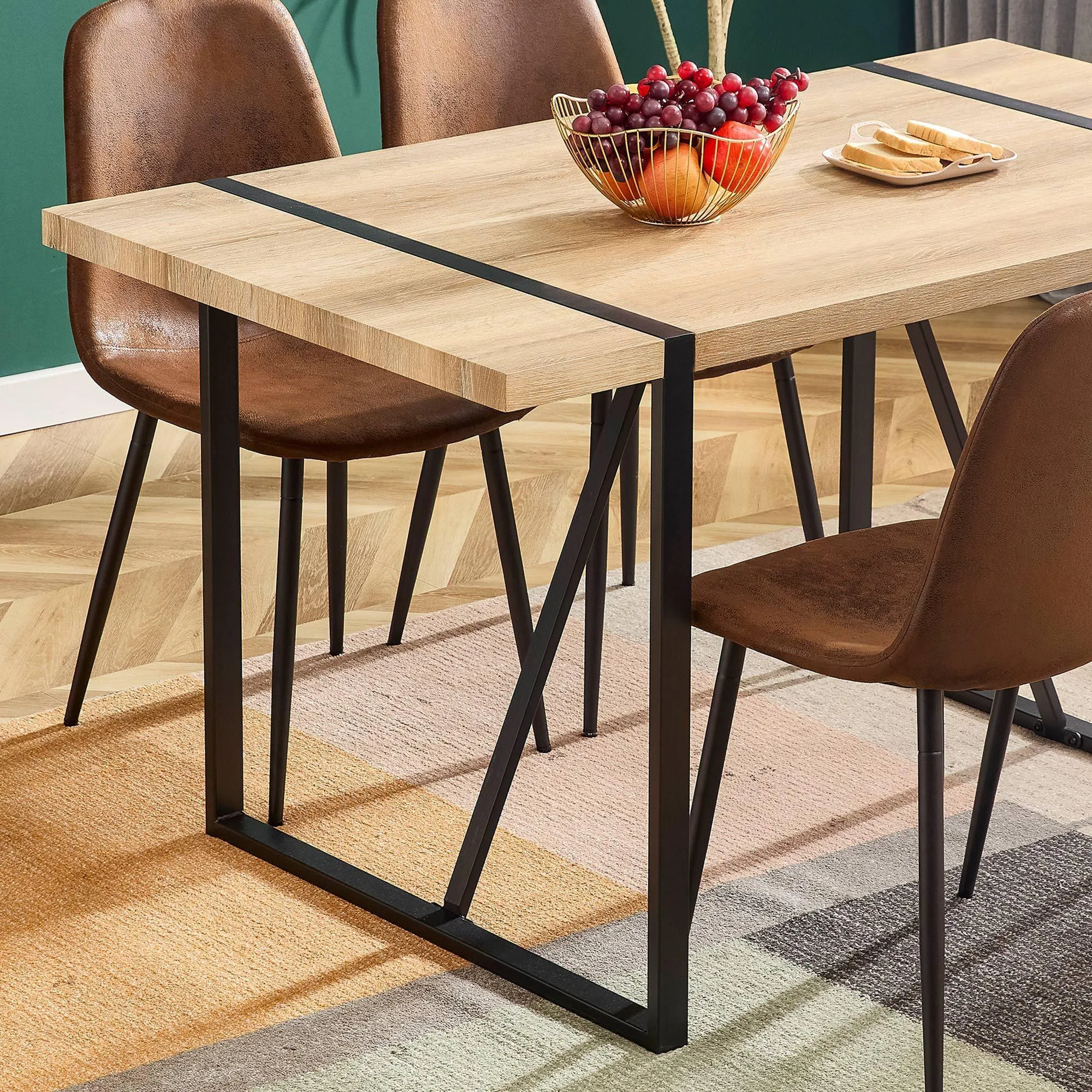 55.1" W x 31.4" D x 29.9" H Rustic Industrial Rectangular Wood Dining Table For 4-6 Person,  With 1.5" Thick Engineered Wood