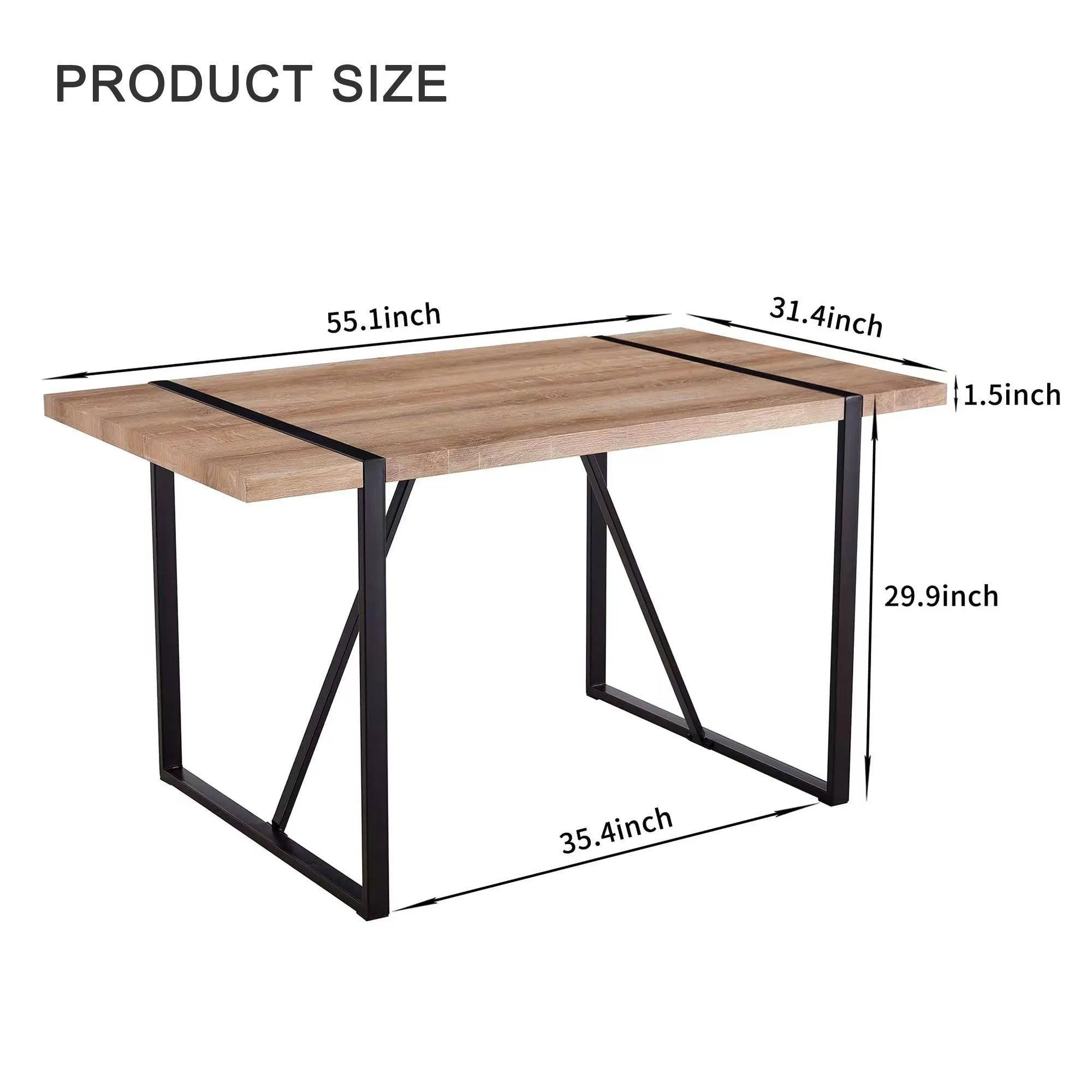 55.1" W x 31.4" D x 29.9" H Rustic Industrial Rectangular Wood Dining Table For 4-6 Person,  With 1.5" Thick Engineered Wood