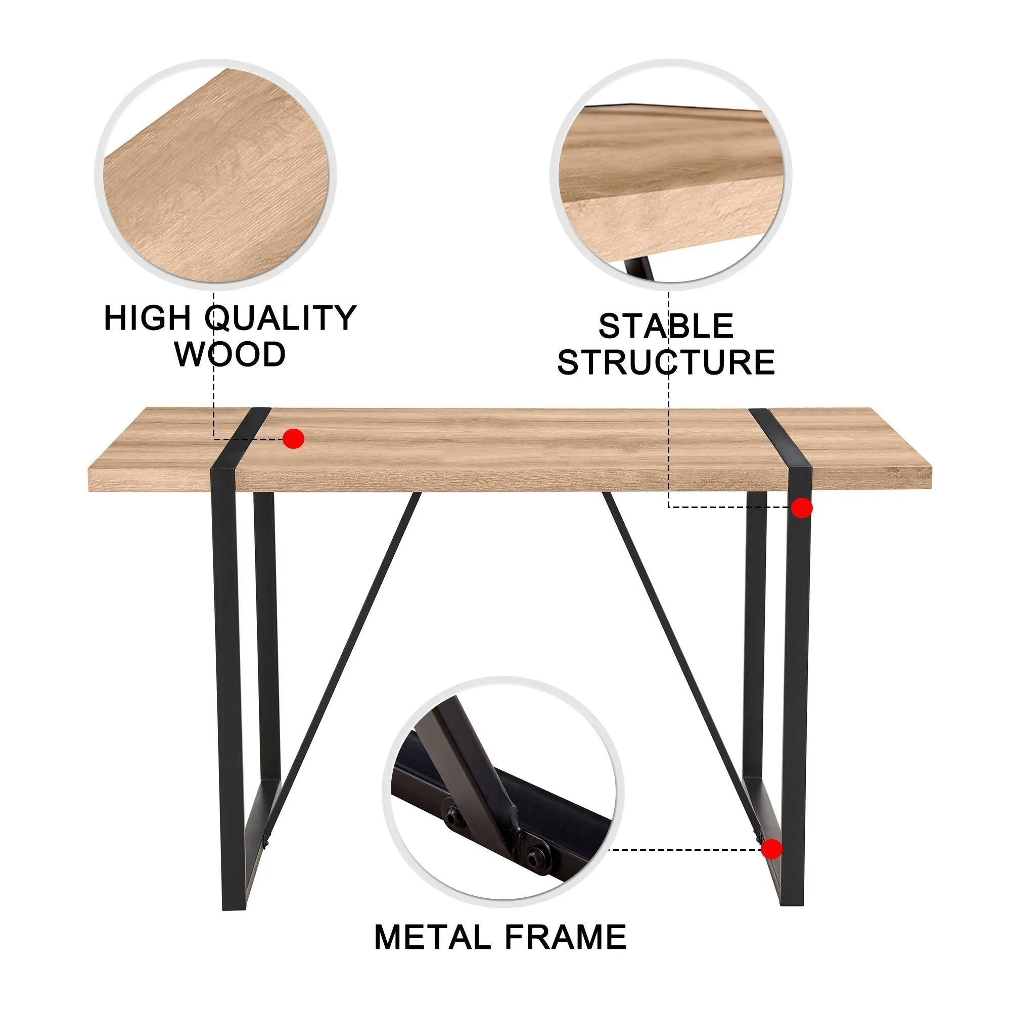 55.1" W x 31.4" D x 29.9" H Rustic Industrial Rectangular Wood Dining Table For 4-6 Person,  With 1.5" Thick Engineered Wood