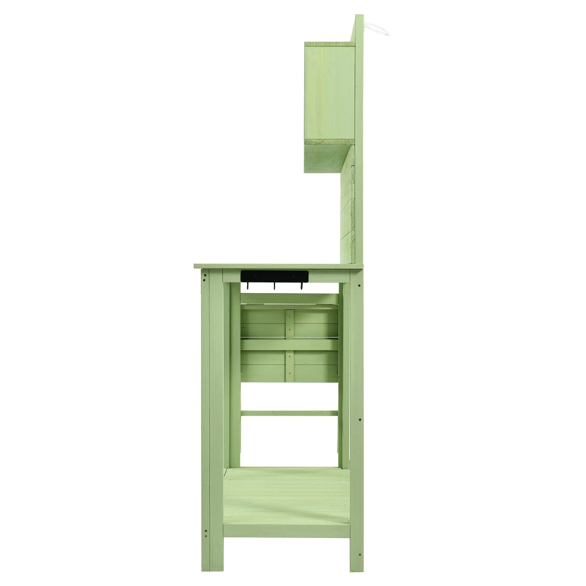 65inch Garden Wood Workstation Backyard Potting Bench Table with Shelves, Side Hook and Foldable Side Table,Green