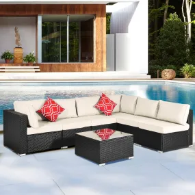 7-Piece Outdoor Patio Furniture Set, PE Rattan Wicker Sofa with Cushions and Coffee Table