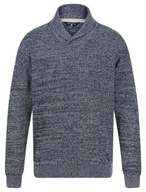 Adoja Cotton Rich Shawl Neck Waffle Knit Jumper in Navy Twist - Tokyo Laundry