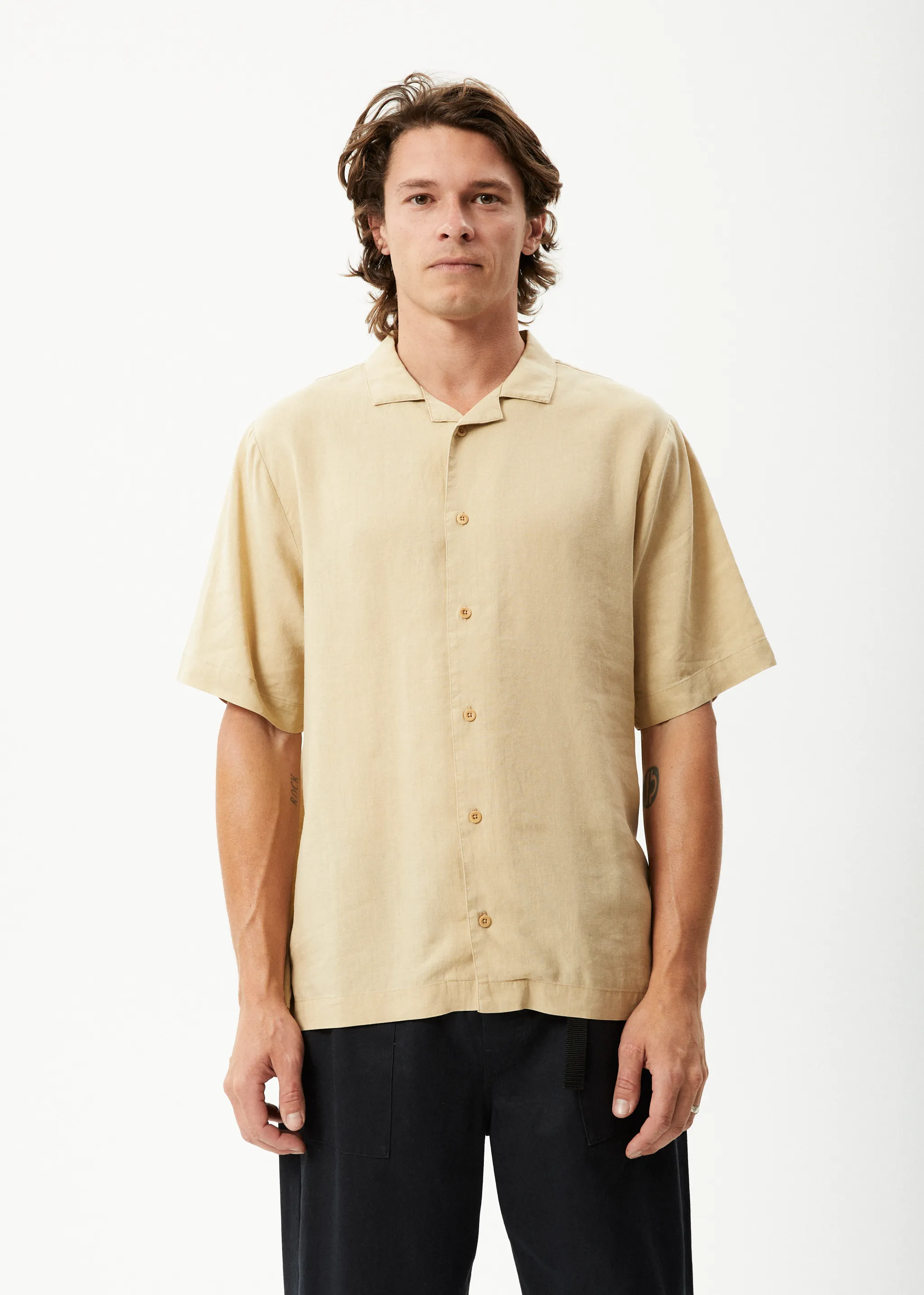 AFENDS Mens Daily - Cuban Shorts Sleeve Shirt - Camel