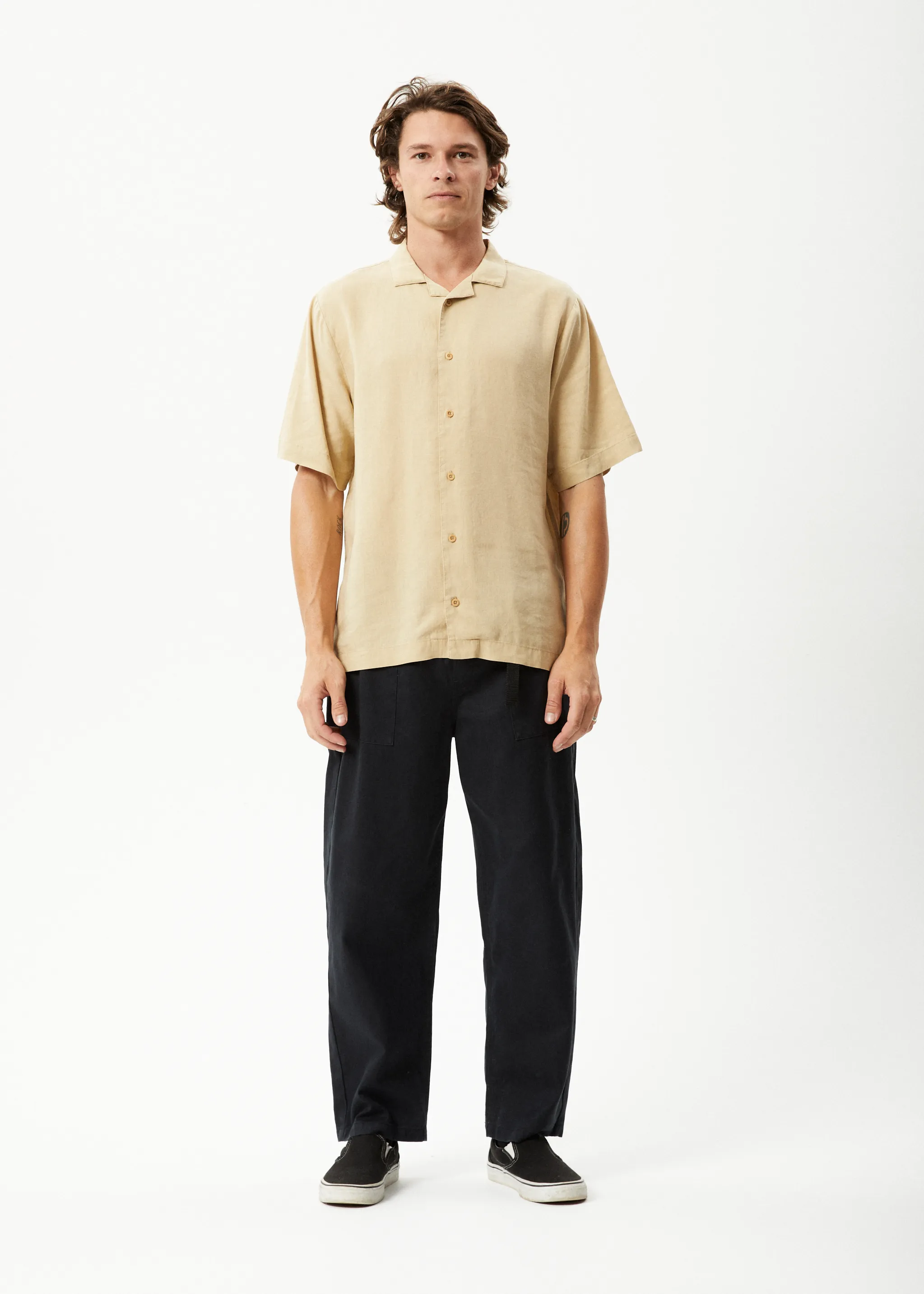 AFENDS Mens Daily - Cuban Shorts Sleeve Shirt - Camel