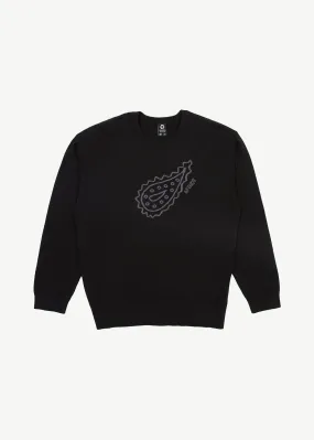 AFENDS Mens Heritage - Raglan Knitted Crew Neck Jumper - Black