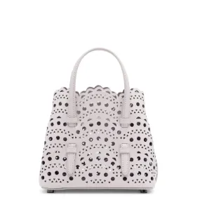 ALAIA Mini Mina 16 Leather Tote in Grey