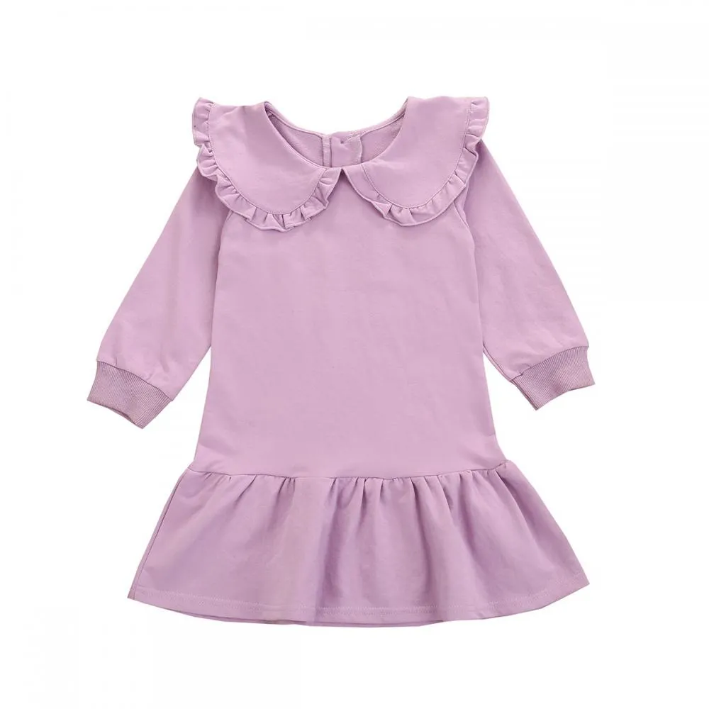 Autumn Toddler Girls Lotus Leaf Collar Solid Color Dress Wholesale Girls Dress