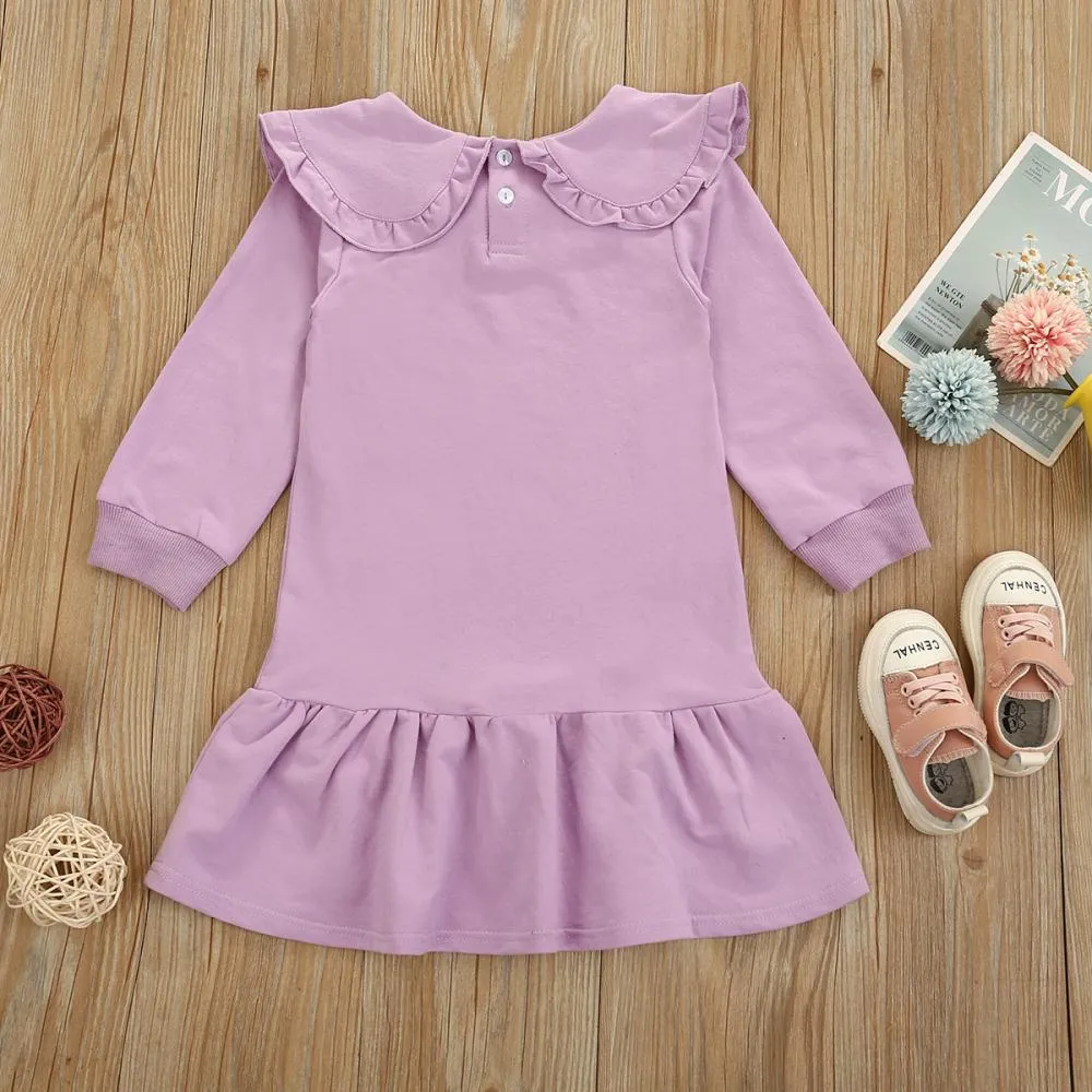 Autumn Toddler Girls Lotus Leaf Collar Solid Color Dress Wholesale Girls Dress