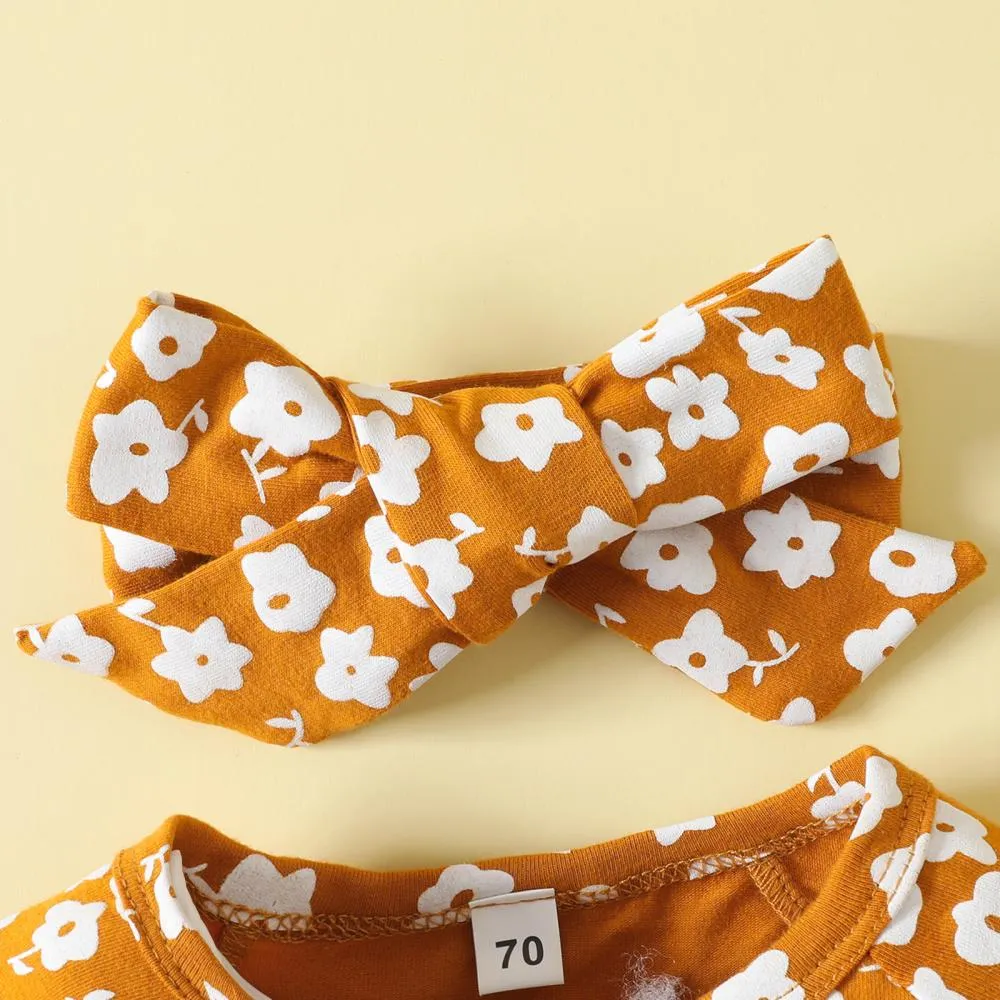 Baby Autumn Floral Print Romper Headband Two-piece Set Wholesale Baby Clothes