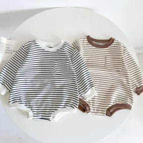 Baby Bodysuit Autumn Striped Pocket Baby Romper Wholesale Baby Clothes