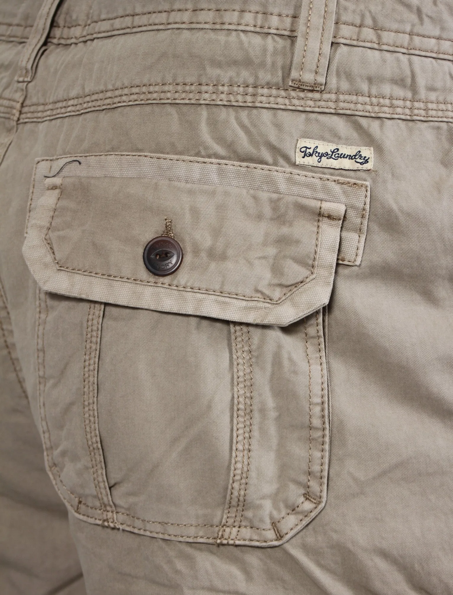 Bailen Cotton Cargo Shorts in Stone - Tokyo Laundry