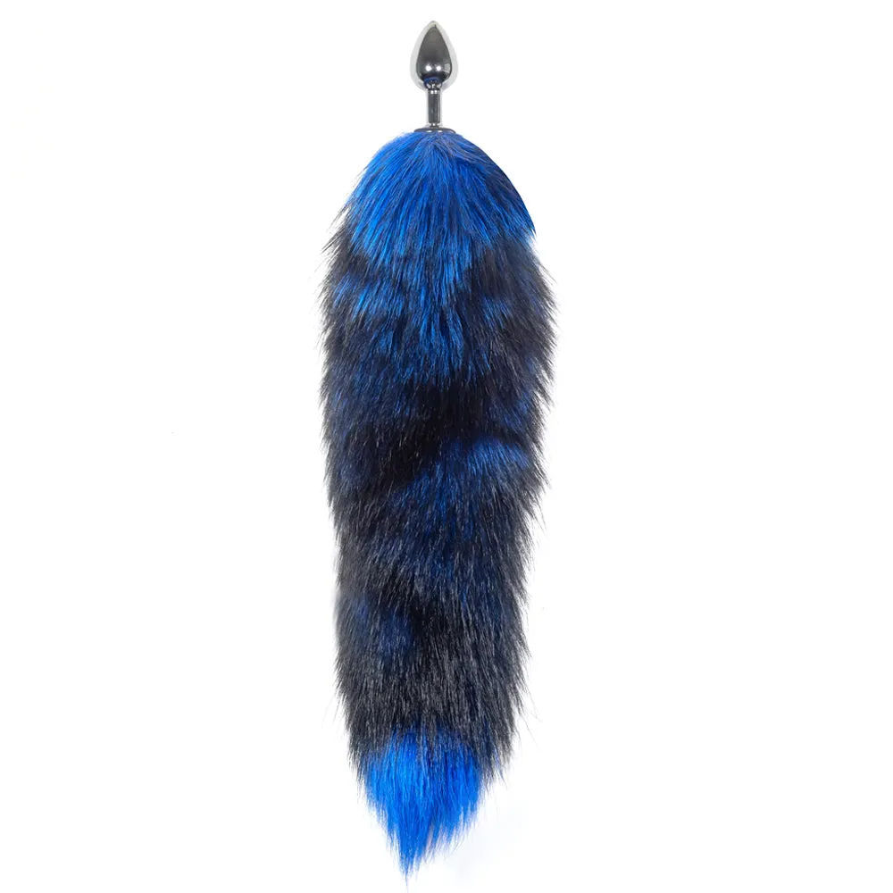 Black & Blue Furry Fox Tail Anal Plug