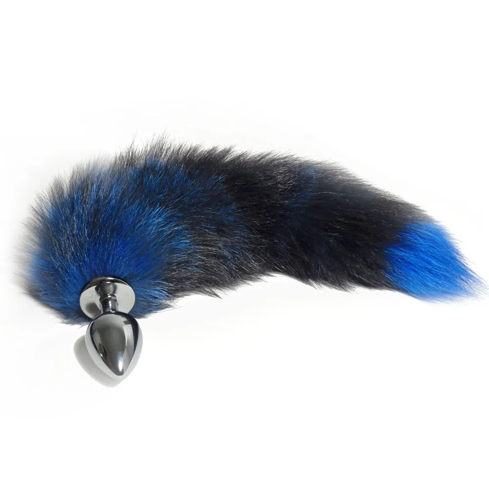 Black & Blue Furry Fox Tail Anal Plug