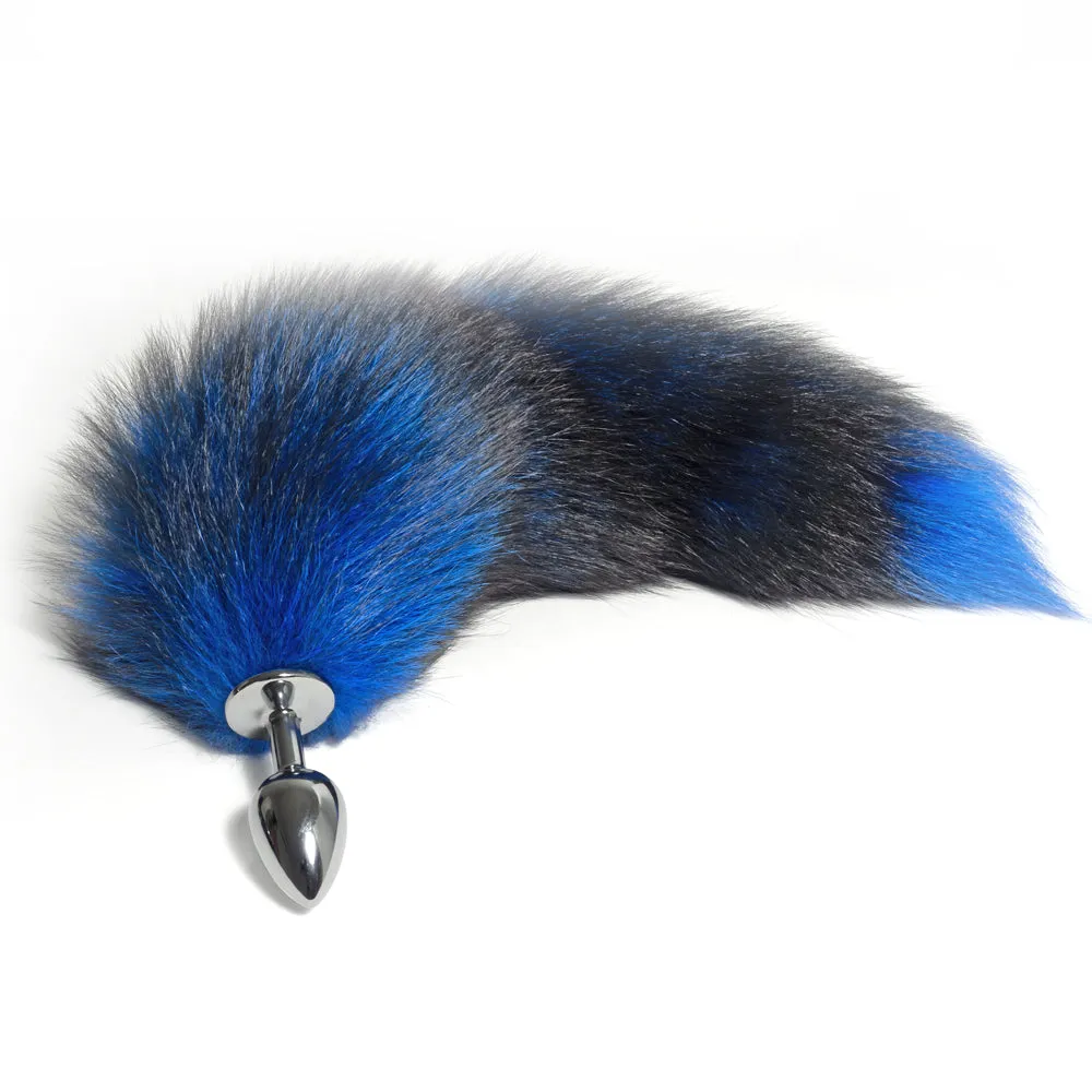 Black & Blue Furry Fox Tail Anal Plug