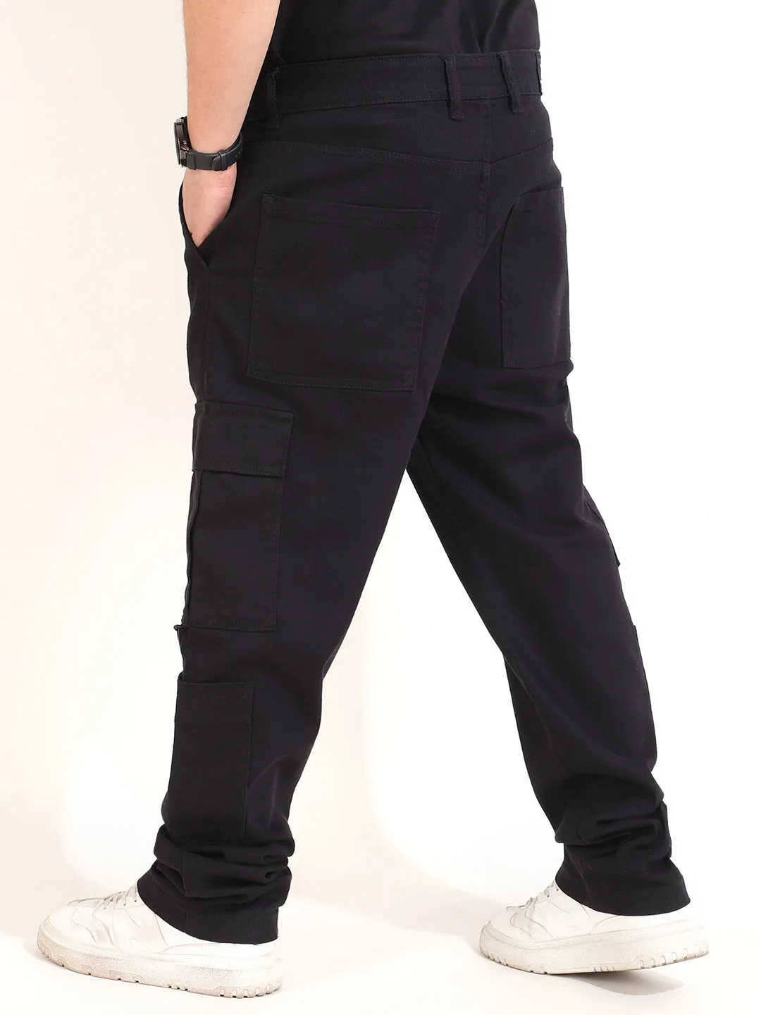 Black Baggy Fit 8 Pocket Drill Cargo