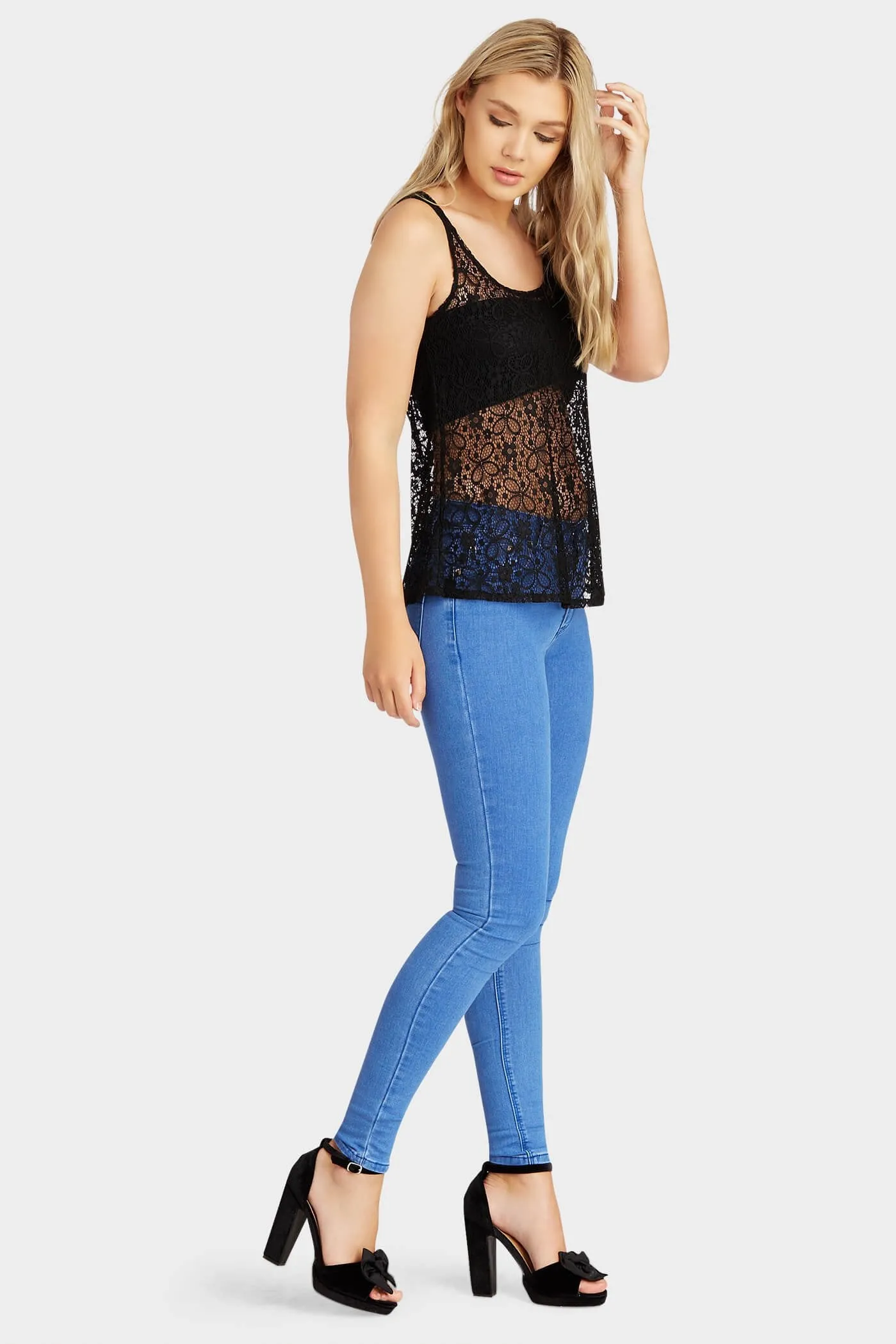 Black Lace Back Zip Vest Top