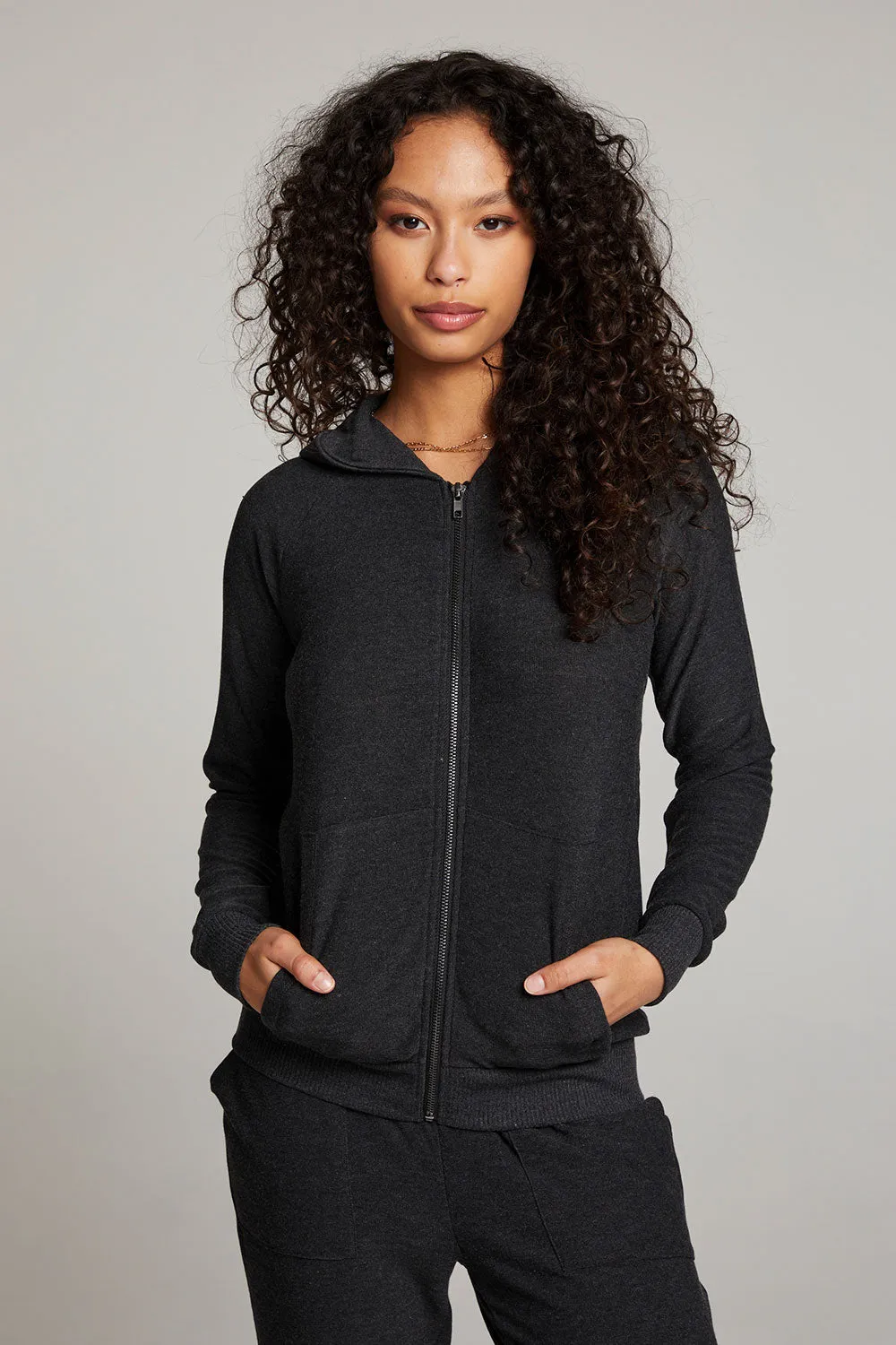 Black Long Sleeve Raglan Zip Up Hoodie