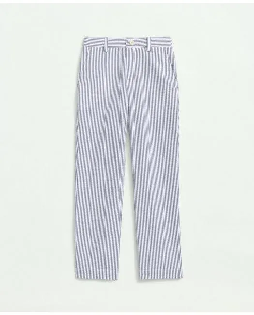 Brooks Brothers Boys Stretch Cotton Seersucker Pants Blue/Ivory