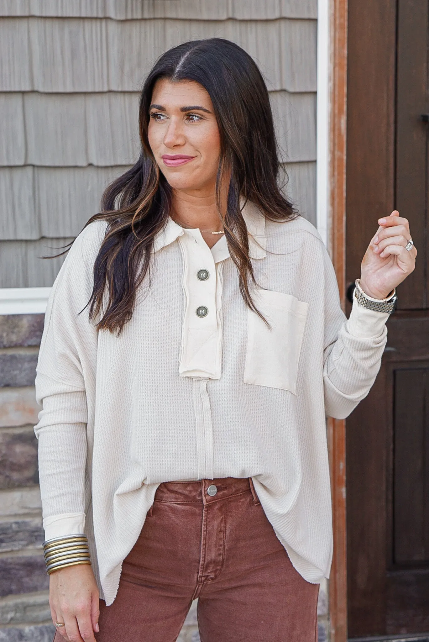 Casual Perfection Ivory Waffle Top