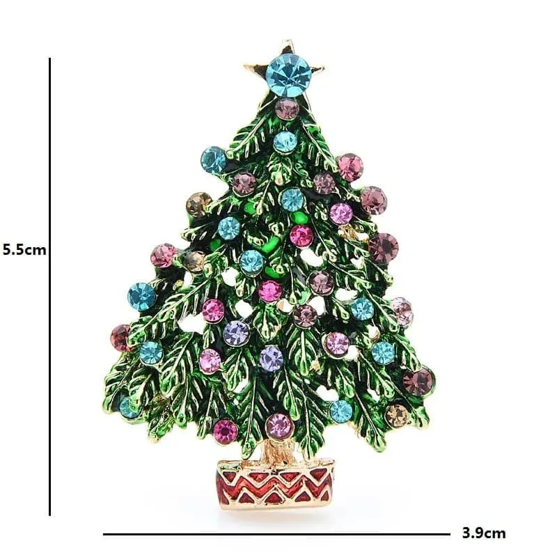 Christmas Tree Brooches - Festive Green Enamel Rhinestone Brooch for Men and Women