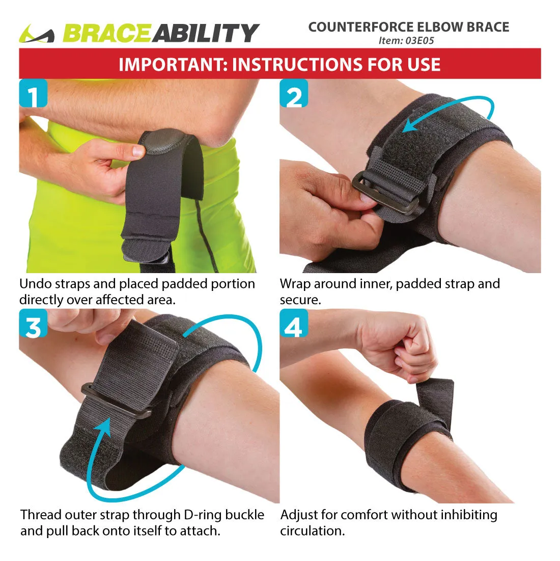 Counterforce Brace | Tendonitis Strap Support Band for Tennis & Golfers Elbow Pain