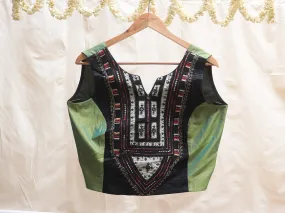 Crocodile green and black embroidery blouse