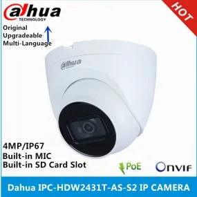 Dahua International version IPC-HDW2431T-AS-S2 & IPC-HDW2441T-S 4MP POE Built in MiC & SD Card Slot IR 30M Starlight IP Camera