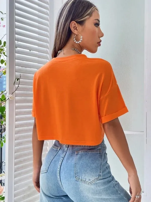 DROP SHOULDER SOLID TEE-ORANGE