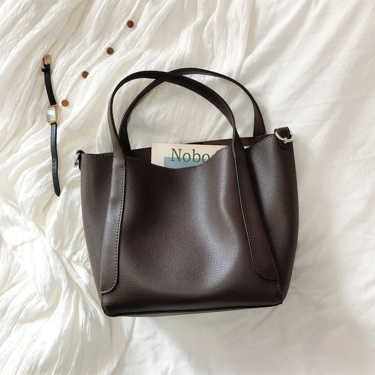 Elena Handbags Leather Bucket Bag