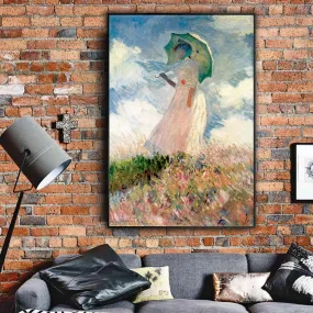 Famous Paintings Claud Monet Woman with a Parasol Fine Art Canvas Giclee Print Classic Colorful Impressionism Summer Portrait Art Decor