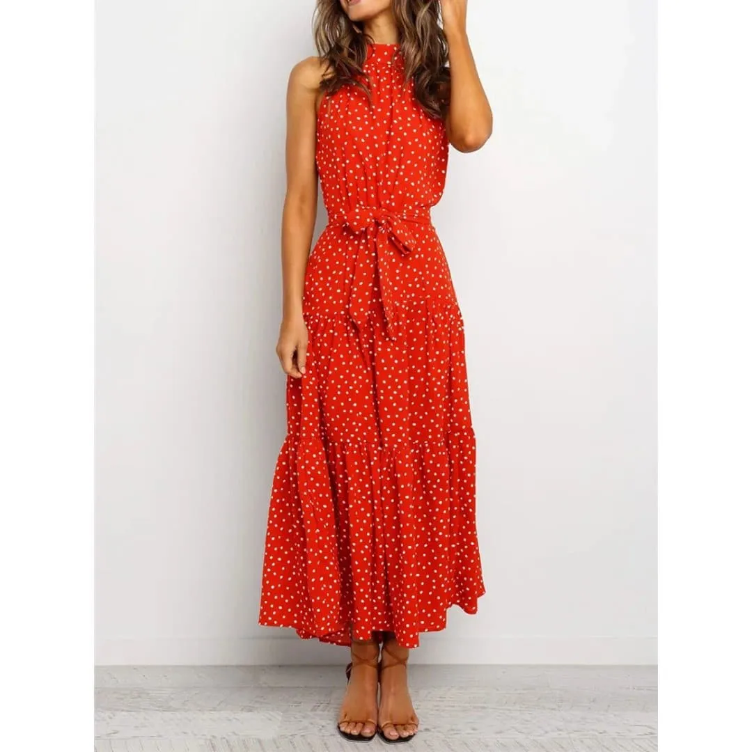 Floral Print Halter Dresses with Ankle-Length Silhouette