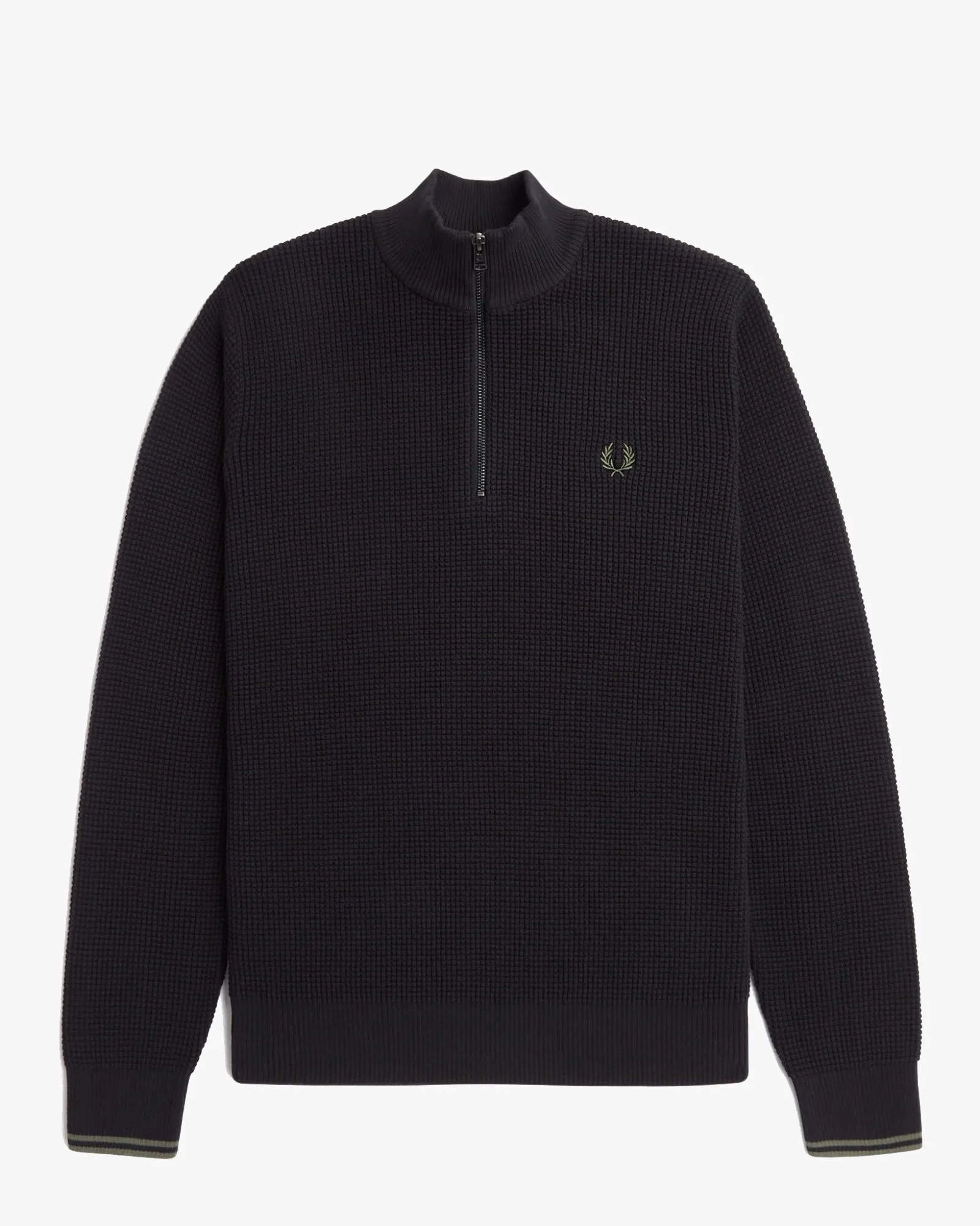 Fred Perry Waffle Stitch Half Zip Jumper - Black