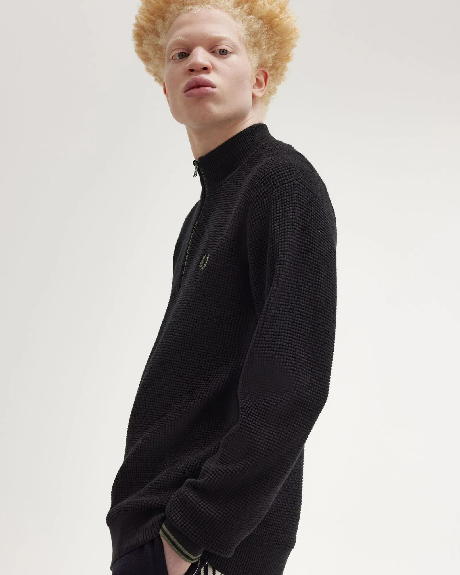 Fred Perry Waffle Stitch Half Zip Jumper - Black