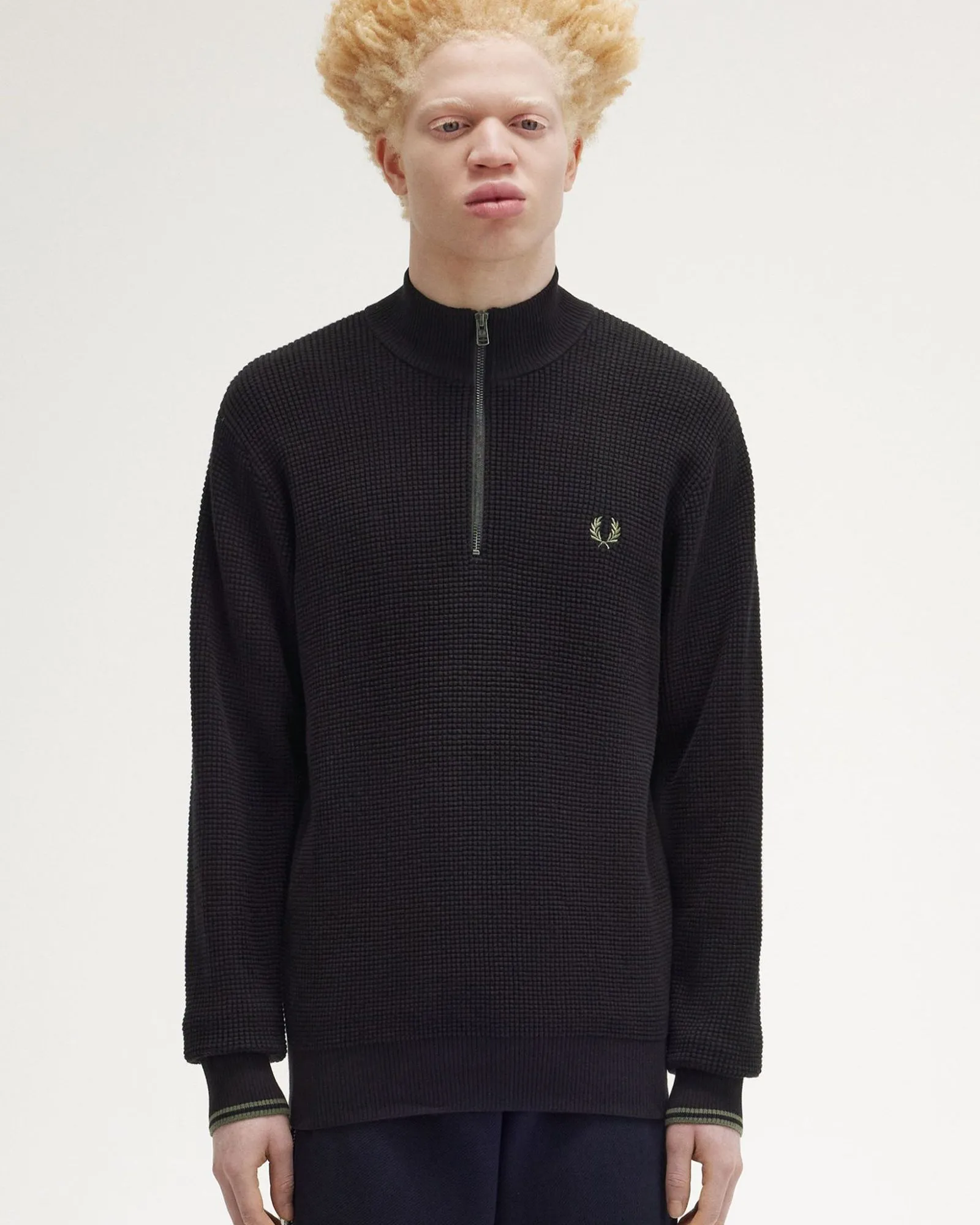 Fred Perry Waffle Stitch Half Zip Jumper - Black