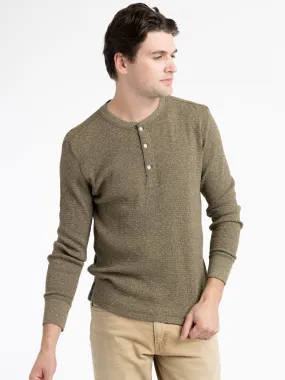 Green Waffle-Knit Henley Shirt