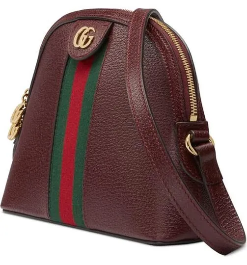 Gucci Ophidia Calfskin Gg Web Small Burgundy Red Leather Shoulder Bag