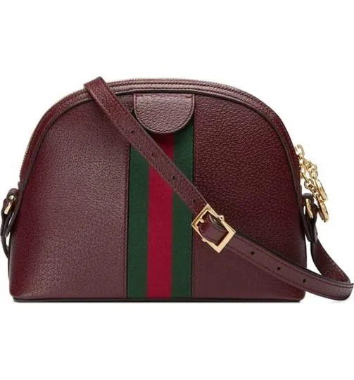 Gucci Ophidia Calfskin Gg Web Small Burgundy Red Leather Shoulder Bag