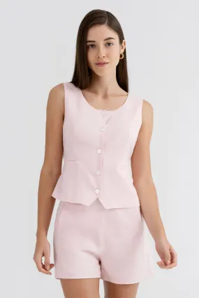 Jane Solid Button Vest Top in Blush Pink