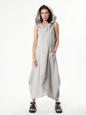 Linen Hooded Dress In Gray