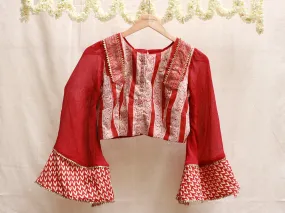 Maroon Red, block printed blouse